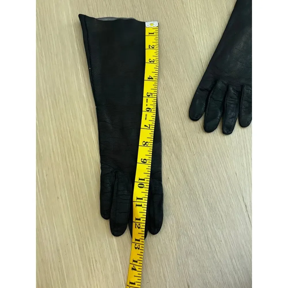 Vintage Black Leather Opera Gloves Womens Long 14